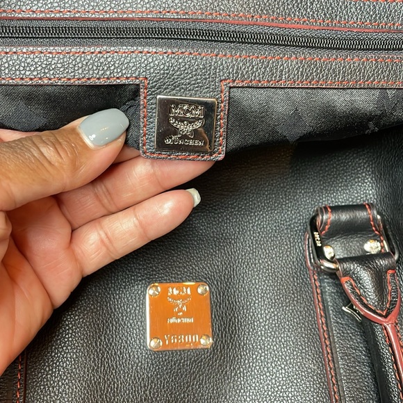 MCM Boston Bag In Black & Red Leather With Silver Hardware 🔥 - Picture 14 of 17